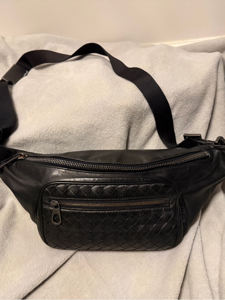 Bottega Veneta Black Woven Leather Belt Bag